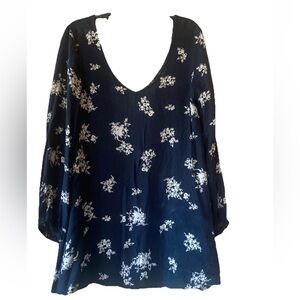 Billabong Swing/Tunic Mini Dress Black/White Floral Size Small